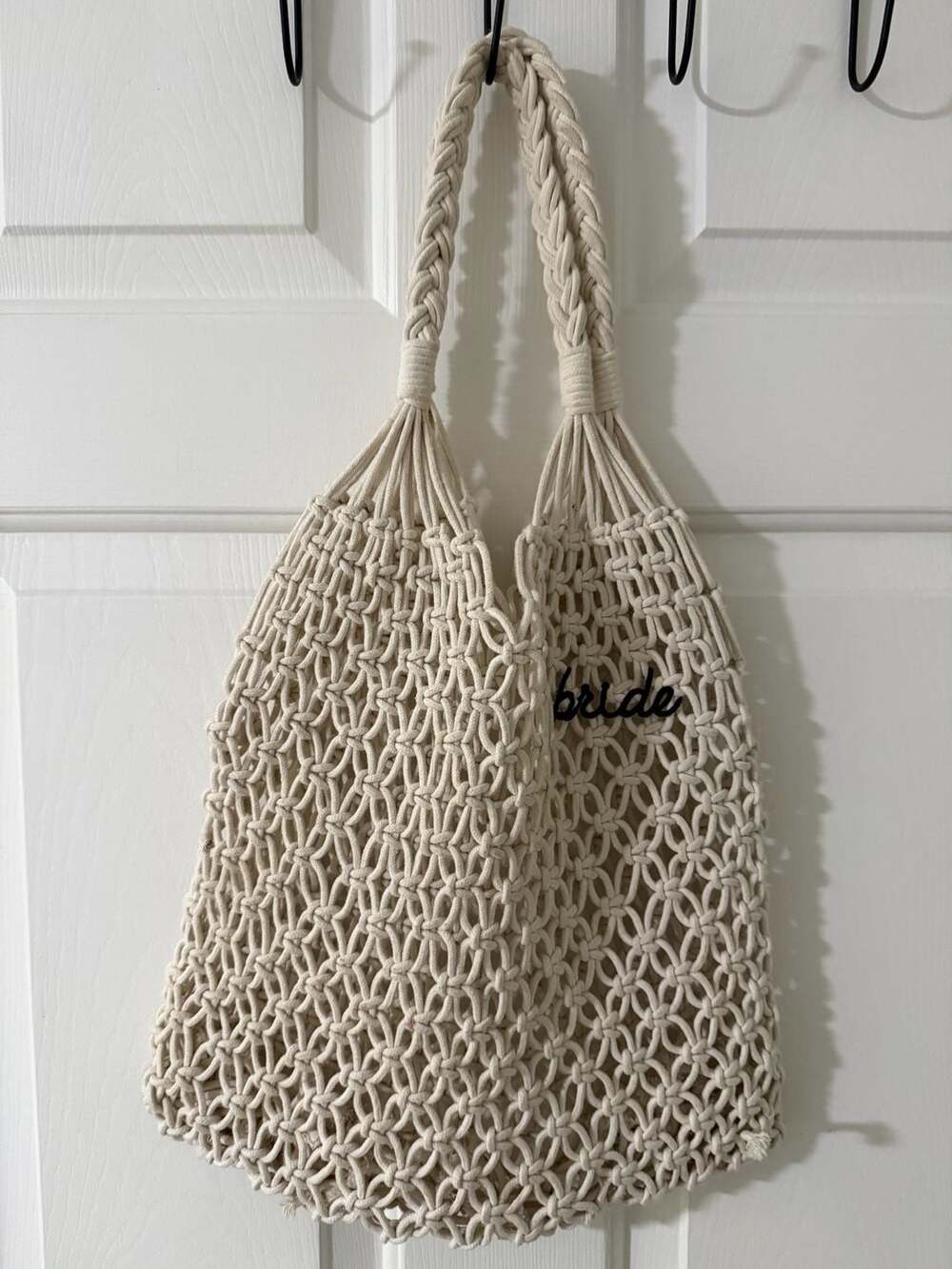 Unbranded Bride Macrame Beach Tote Bag Beige Woven Cotton Crochet